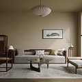 Song Style Home Living Room Sofa Combination Chandelier Coffee Table Roller Shutter 3d model