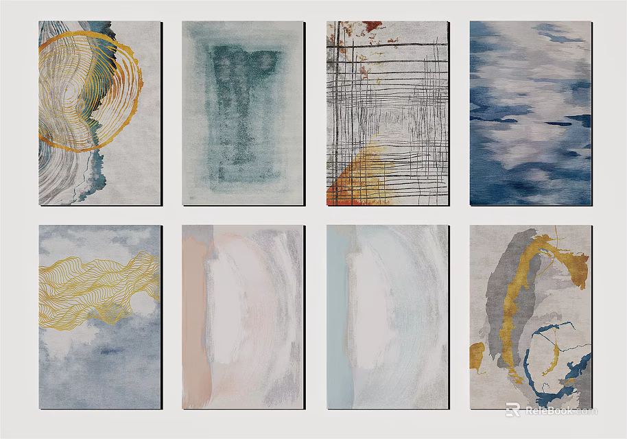 Square Rugs With Various Abstract Patterns Modern Design And Colorful Textures 3d model