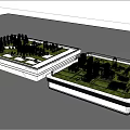 Detailed City Scale Models with White Buildings and Green Areas Displayed on Gray Grid Background