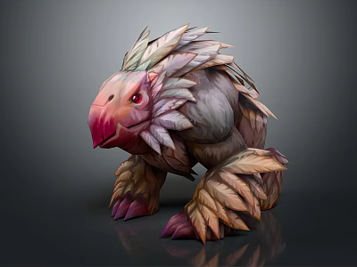 Game and Movie Fantasy Creature Character with Feathered Appearance Red Eyes and Crouching Posture 3d model