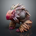 Game and Movie Fantasy Creature Character with Feathered Appearance Red Eyes and Crouching Posture