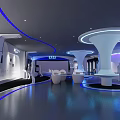 Futuristic Exhibition Hall Interior With Modern Lighting Display Installations White Blue Tones And Human Figures