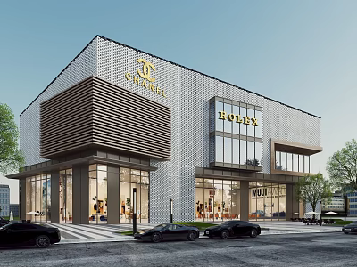 Modern Commercial Complex With Luxury Brands Chanel Dior Glass Facade And Contemporary Architecture 3d model