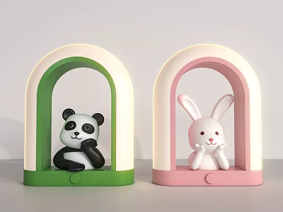 Commercial Equipment Decorative Tabletop Lighted Units with Panda Rabbit Designs in Green Pink White 3d model