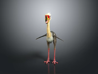 Flying Animal With Red Eyes Yellow Beak Gray Body Pink Legs And Outstretched Wings 3d model