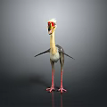 Flying Animal With Red Eyes Yellow Beak Gray Body Pink Legs And Outstretched Wings