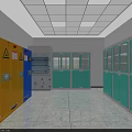 Modern Laboratory Interior With Green Cabinets White Countertop Workbench Chair and Windows