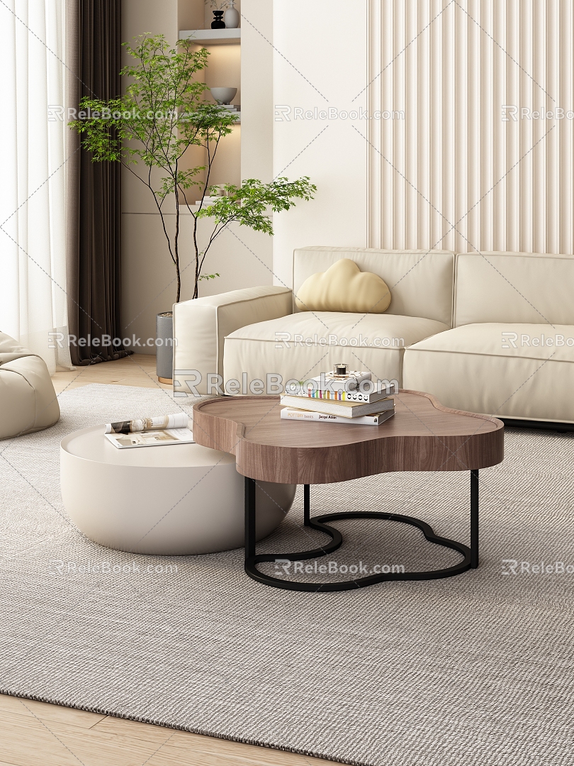 Cream Style Coffee Table Shaped Coffee Table Four-leaf Clover Coffee Table Small Apartment French Style Female-shaped Cream Style Sofa Potted Plant model