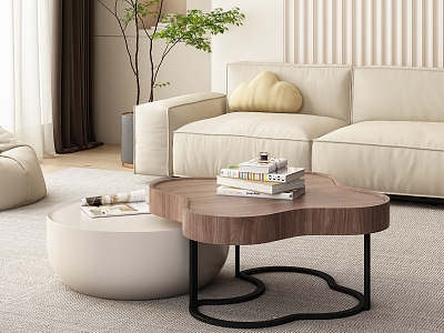 Cream Style Coffee Table Shaped Coffee Table Four-leaf Clover Coffee Table Small Apartment French Style Female-shaped Cream Style Sofa Potted Plant model