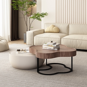 Cream Style Coffee Table Shaped Coffee Table Four-leaf Clover Coffee Table Small Apartment French Style Female-shaped Cream Style Sofa Potted Plant 3d model