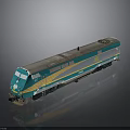 Teal Model Train With Yellow And Silver Stripes And Detailed Design