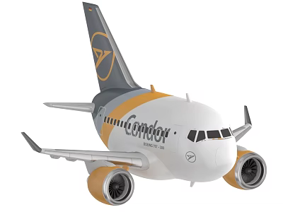 Condor Airplane Model With White Body Gray Wings And Orange Accents 3d model