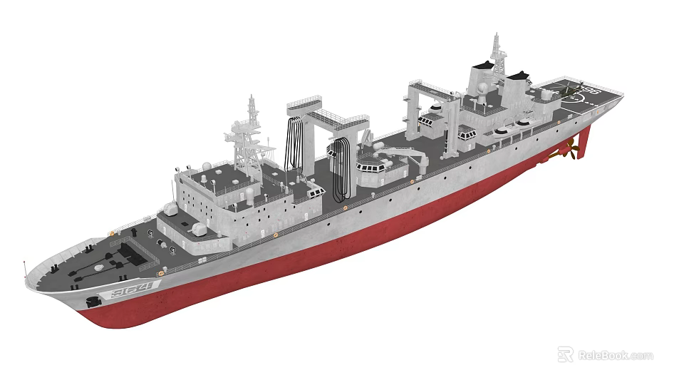 Modern Warship With Gray Hull Red Bottom and Upper Deck Structures 3d model 