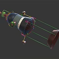 Metallic Spacecraft With Cylindrical Body Antennae Support Frames And Thruster Base 3d model