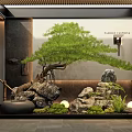 Indoor Japanese Zen Landscape Garden With Pine Tree Rocks And Moss