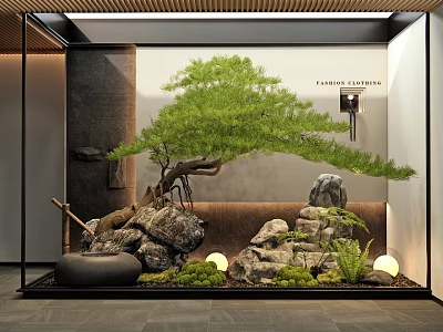 Indoor Japanese Zen Landscape Garden With Pine Tree Rocks And Moss 3d model