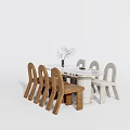 Modern Round Dining Table Set With White Top Brown And White Chairs And Flower Vase