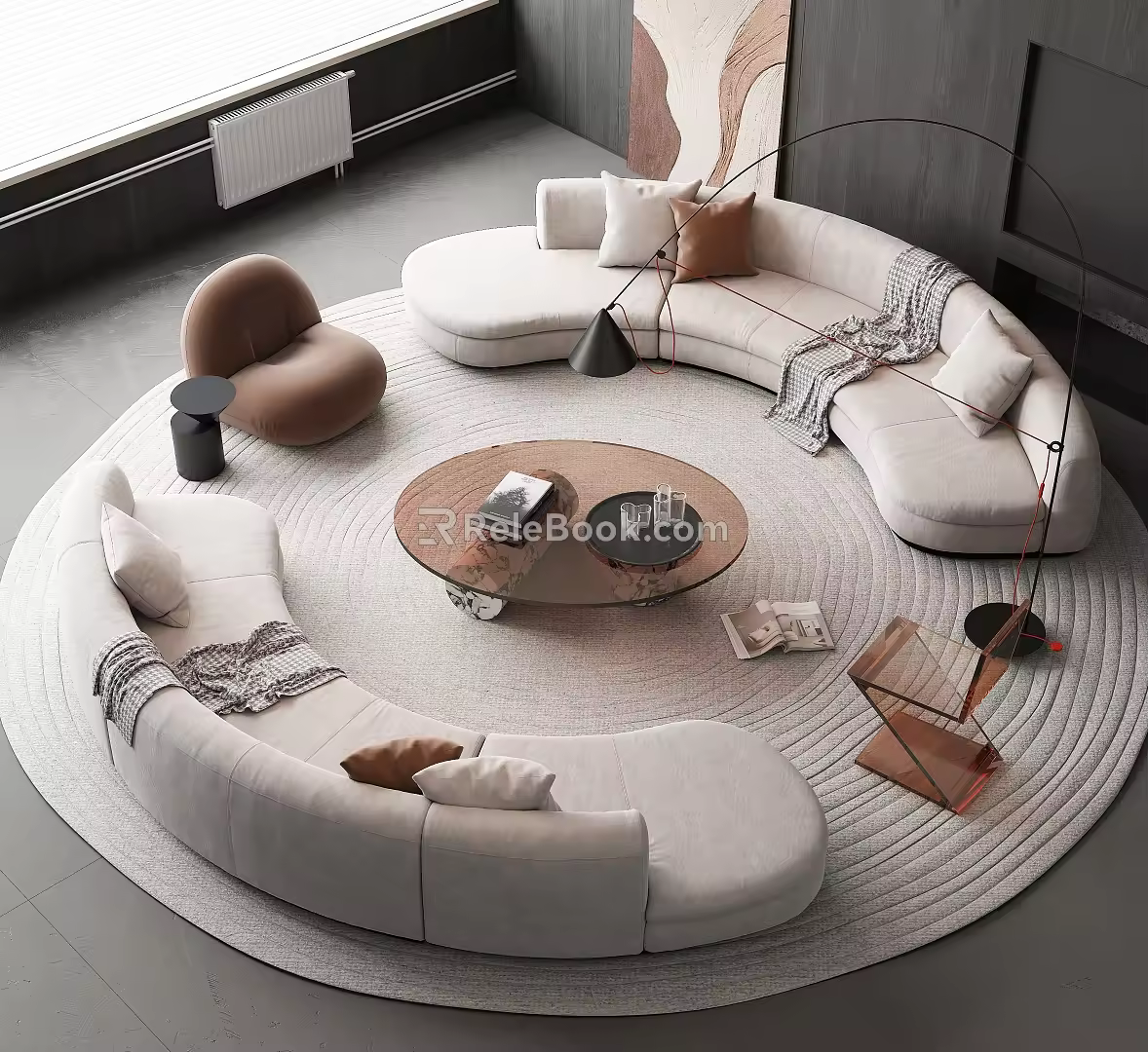Modern Sofa Coffee Table Combination Curved Sofa Multi-person Sofa Round Coffee Table Leisure Sofa Leisure Chair 3d model