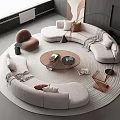Modern Sofa Coffee Table Combination Curved Sofa Multi-person Sofa Round Coffee Table Leisure Sofa Leisure Chair 3d model