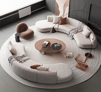 Modern Sofa Coffee Table Combination Curved Sofa Multi-person Sofa Round Coffee Table Leisure Sofa Leisure Chair 3d model