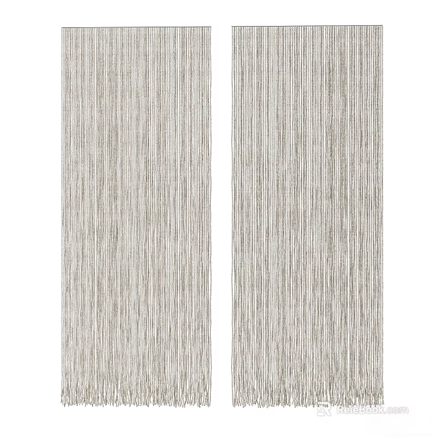 Light Gray Vertical Striped Linen Blend Curtains Modern Minimalist Design for Living Room Decor 3d model 