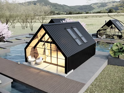 Scenic Waterfront Boutique Villa With Black Roof And Cherry Blossom Views 3d model