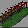 Red Torii Gates Arranged Along Green Grassy Slope With Stone Steps