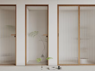 Modern Solid Wood Single Open Glass Door 3d model