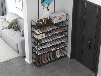 Modern Metal Frame Multilayer Shoe Rack For Organized Shoe Storage In Living Room Entryway 3d model