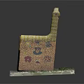 Ornate Yellow Chair With Colorful Floral Patterns On Stone Slab Platform And Green Grass Decorations