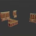 Red Traditional Wooden Furniture Set With Open Shelves Cabinets And Carved Countertop
