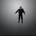 Blue Military Uniformed Figure With Golden Decorated Hat Red Cuffs Backpack Against Gray Background
