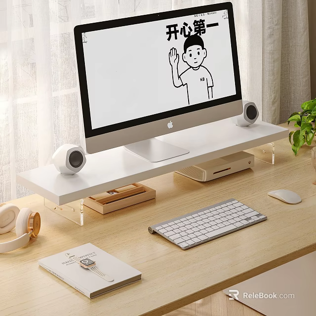 Modern Computer Monitor Stand With Keyboard Speakers And Organized Desktop Setup 3d model 