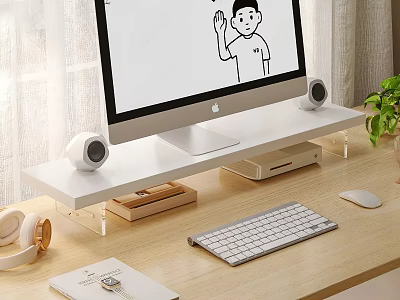 Modern Computer Monitor Stand With Keyboard Speakers And Organized Desktop Setup 3d model