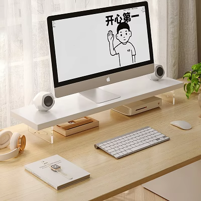 Modern Computer Monitor Stand With Keyboard Speakers And Organized Desktop Setup 3d model