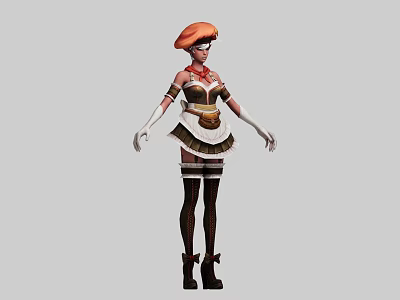 Game Movie Character With Orange Hat Glasses Maid Style Outfit White Gloves Black Stockings Boots 3d model