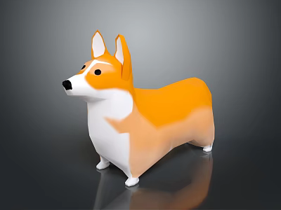 Orange And White Corgi Standing In Cartoon Style On Dark Background Figurine 3d model