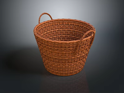 Round Brown Handwoven Storage Basket With Dual Handles And Woven Texture 3d model