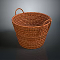 Round Brown Handwoven Storage Basket With Dual Handles And Woven Texture