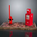 Red Fire Hydrant And Vending Machine Setup On Brick Paved Ground