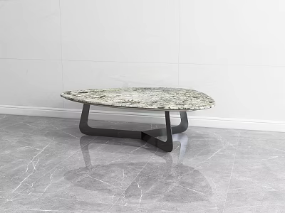 Modern Coffee Table With Marble Top And Black Metal Frame In Living Room 3d model