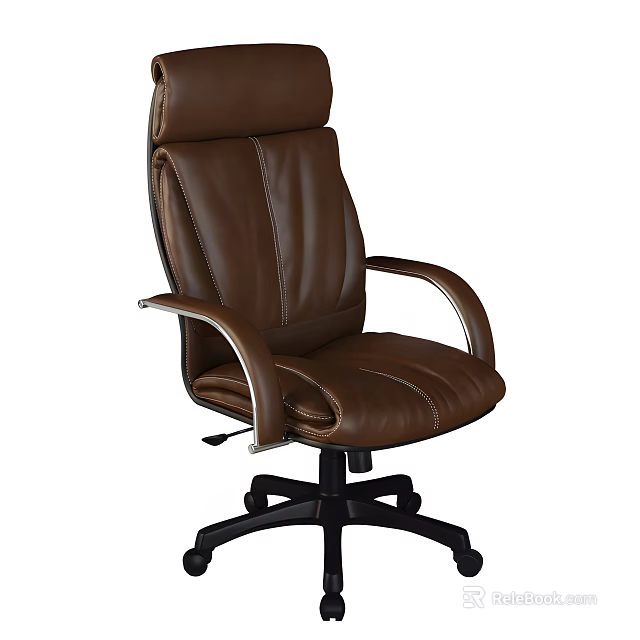 Brown Leather Office Chair With High Back Ergonomic Design And Five Point Caster Base 3d model 