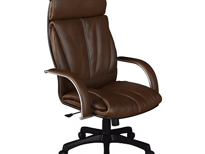 Brown Leather Office Chair With High Back Ergonomic Design And Five Point Caster Base 3d model