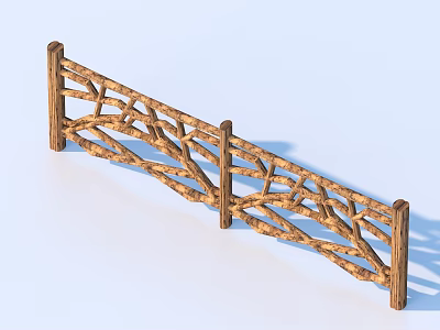 Garden Ornament Wooden Fence With Branch Like Curved Design For Outdoor Decoration 3d model