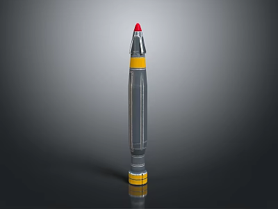 Military Missile Weapon With Red Tip Yellow Rings And Gray Cylindrical Body Design 3d model