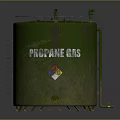 Green Propane Gas Storage Tank With Safety Sign And Metal Ladder Structure