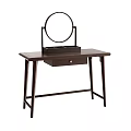 Dark Wood Dressing Table With Round Mirror And Drawer Simple Design 3d model