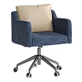 Modern Table And Chair Set With Gray Fabric Seat Brown Leather Backrest White Caster Base