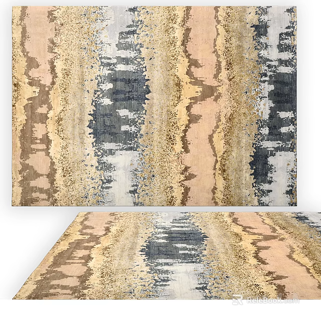 Square Rug With Abstract Brown Blue Beige Striped Pattern For Modern Home Decor 3d model 