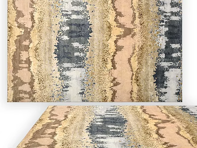 Square Rug With Abstract Brown Blue Beige Striped Pattern For Modern Home Decor 3d model